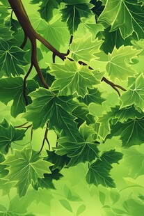 翠绿枫叶树枝插画背景图