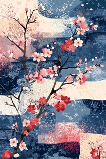 水墨风绽放的烂漫花枝