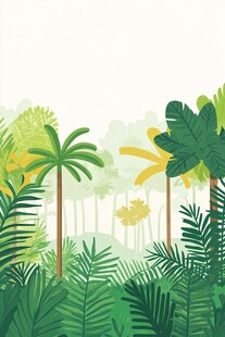 热带丛林绿意盎然插画
