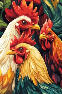 多彩公鸡群像