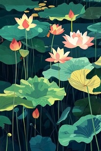 夏日荷塘插画