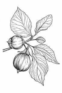 手绘植物果实枝叶图