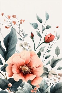 粉色花卉插画 自然清新风