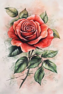 手绘红玫瑰插画