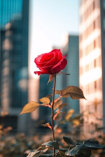 城市中独绽的娇艳红玫瑰