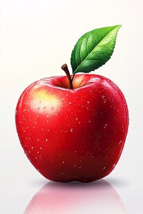 鲜红饱满苹果 带翠绿叶片