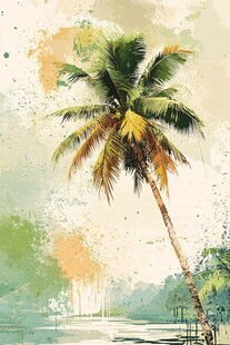 热带风情 单株椰树水彩画
