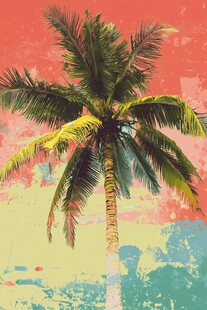 复古风单棵棕榈树插画