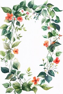 绿叶红花构成的精美花环