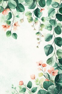 水彩风绿叶粉花装饰图