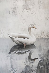 静立水面的优雅白鸭