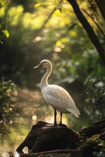 林间白鹭立 光影映自然