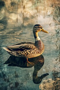 水中游弋的斑纹野鸭