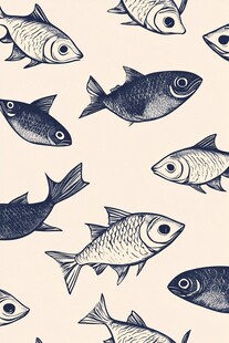手绘鱼群无缝图案背景