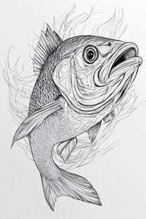 黑白线条绘灵动大鱼