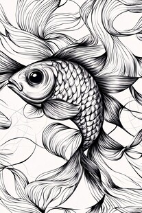 水墨风灵动金鱼线条画
