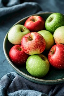 碗中多彩苹果的诱人画面
