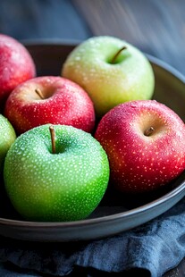 盘中美艳多汁的多彩苹果