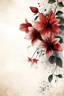 复古风红百合花插画