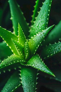 带水珠的翠绿芦荟植物
