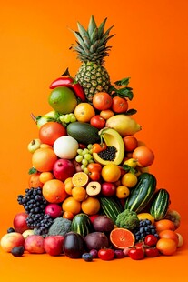 缤纷果蔬堆叠成的创意造型