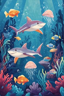 海底世界 鲨鱼与多彩海洋生物