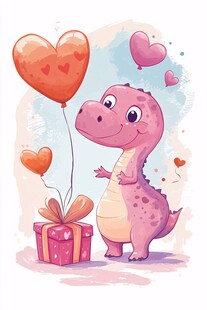 粉色恐龙与爱心气球礼物