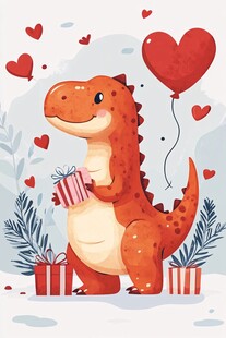 可爱恐龙情人节温馨场景