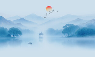 新中式意境水墨山水画背景墙壁纸