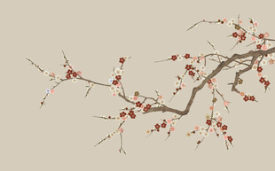 花鸟红梅枝