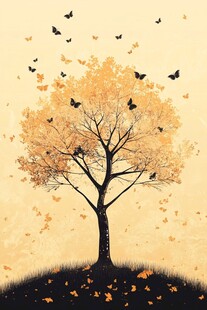 秋日树影蝶舞梦幻景象