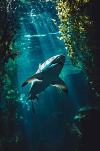 深海中游弋的凶猛鲨鱼