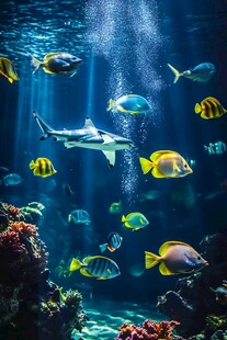 海底畅游的鲨鱼与多彩鱼群