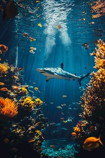 海底世界 鲨鱼与多彩鱼群