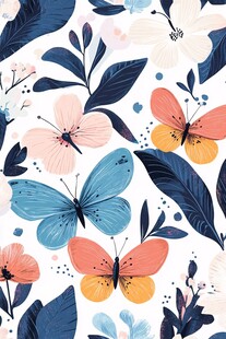 蝴蝶花卉图案的清新插画