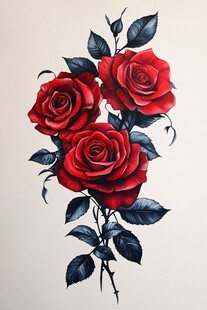 红玫瑰花卉图案设计