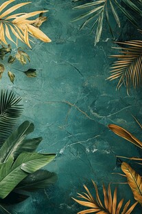 热带绿植装点的深绿背景