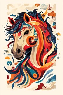 多彩骏马图腾风插画