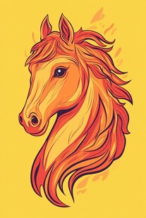 橙发骏马头像插画