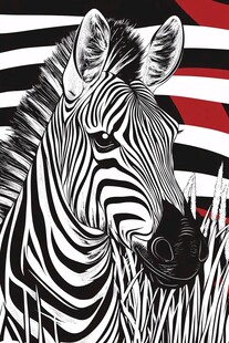 黑白斑马头像与条纹背景