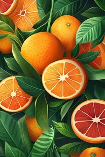 橙与西柚 清新水果插画