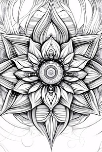 黑白曼陀罗花卉图案设计