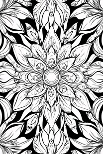 黑白花卉曼陀罗图案设计