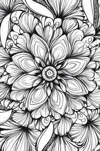 黑白花卉图案精美线条画