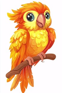 可爱橘色鹦鹉栖于树枝