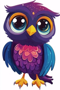 可爱紫羽猫头鹰插画形象