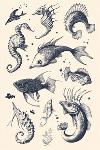 海洋生物手绘插画集合