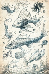 手绘海洋鱼类插画作品