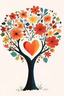 爱心繁花树插画