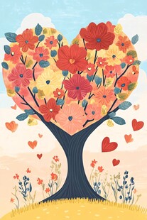 爱心繁花树插画